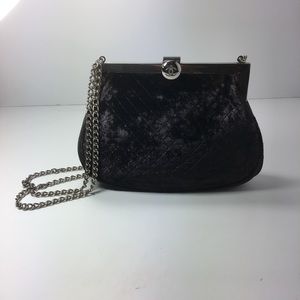 CHANEL quilted velvet double chain evening bag